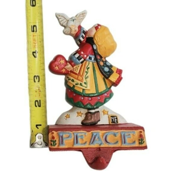 VTG Mary Engelbreit Cast Iron Stocking Hanger Christmas PEACE Girl Dove Holder - Picture 9 of 14